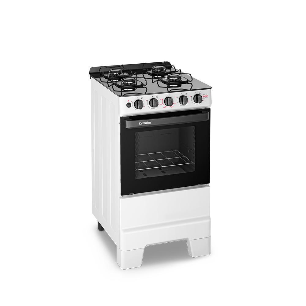 Fogão a Gás Esmaltec IDEAL Super Glass 4 Bocas 50L Bivolt Branco Mesa de Vidro Acendimento Automático