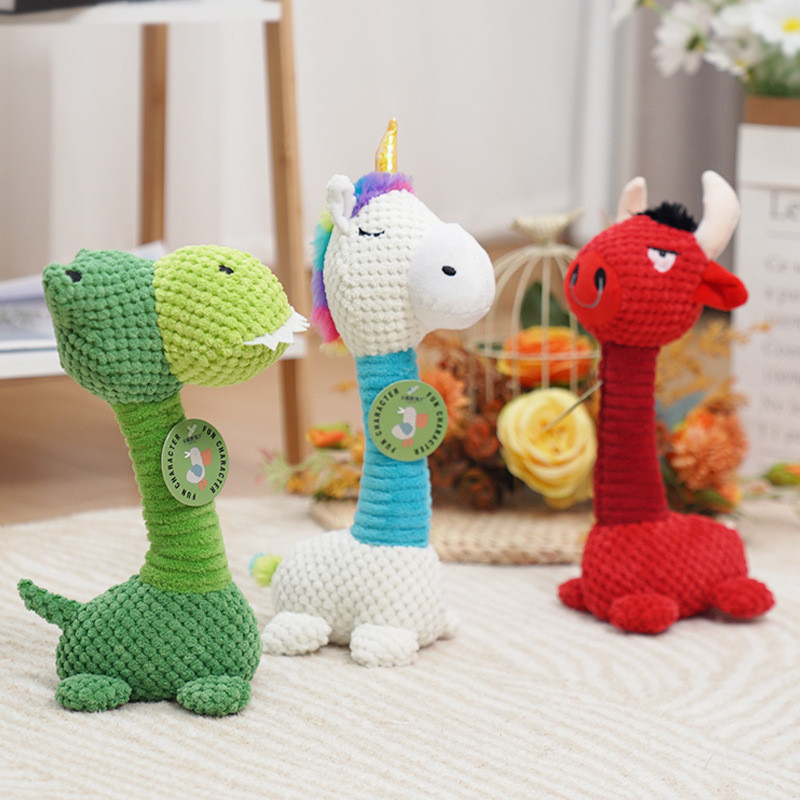 Cão de pelúcia soando brinquedo resistente à mordida auto-feliz dos desenhos animados brinquedo Animal Molar tédio alivi