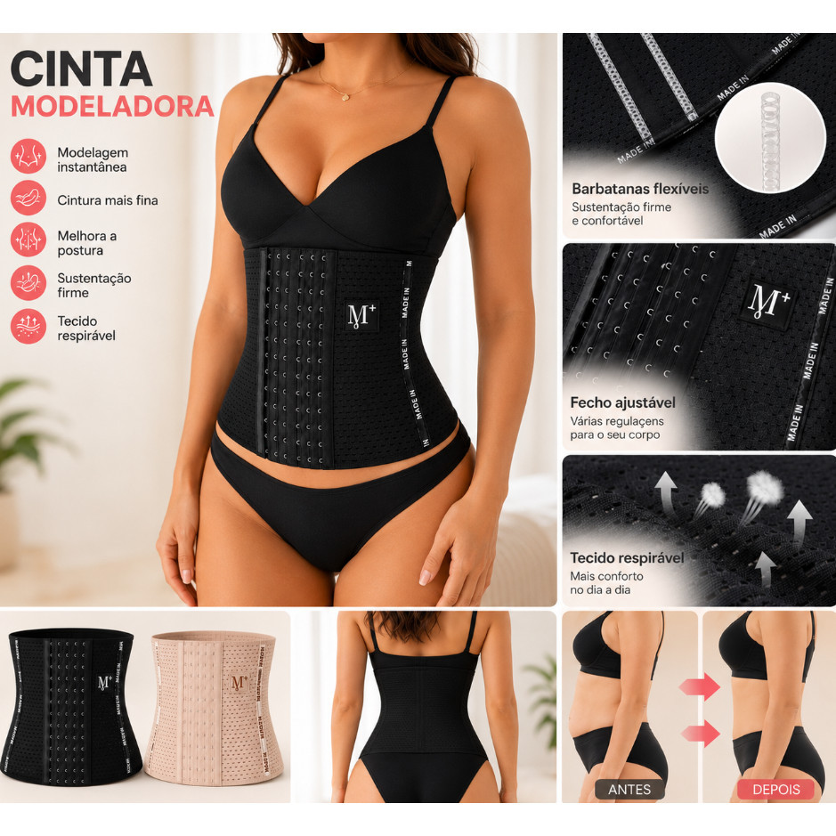Cinta Modeladora Feminina Cintura Alta com Compressão Abdominal, Tecido Respirável e Alta Elasticidade