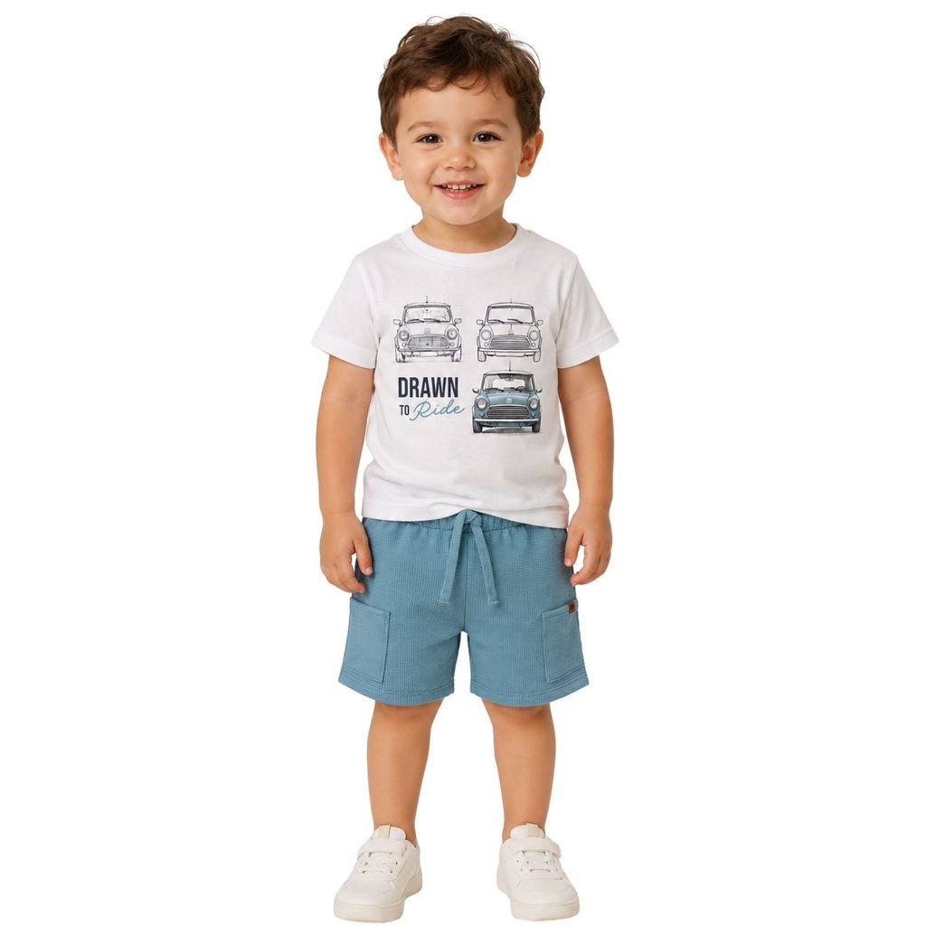 Conjunto Infantil Menino Milon Branco Camiseta Estampada e Bermuda 2001793