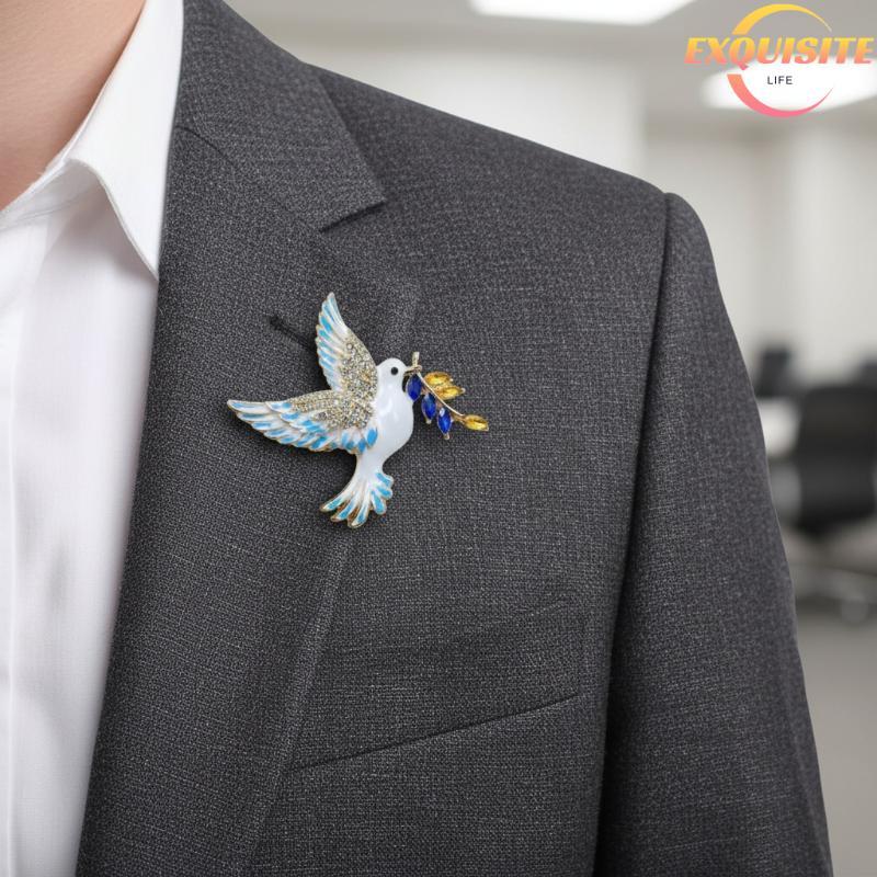[EL-t] Broche De Pombo Acessório De Moda Feminino Asa De Pássaro Pino Brilhante Strass Corsage Estilo Retrô Acessórios D