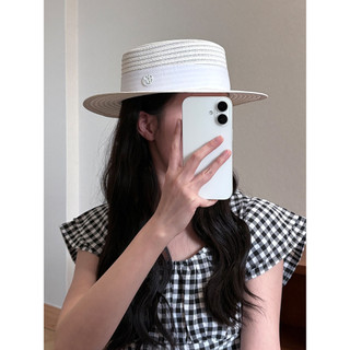 Chapéu de palha branco com topo plano, influenciador feminino, retrô, francês, baunilha, chapéu de palha, férias à beira