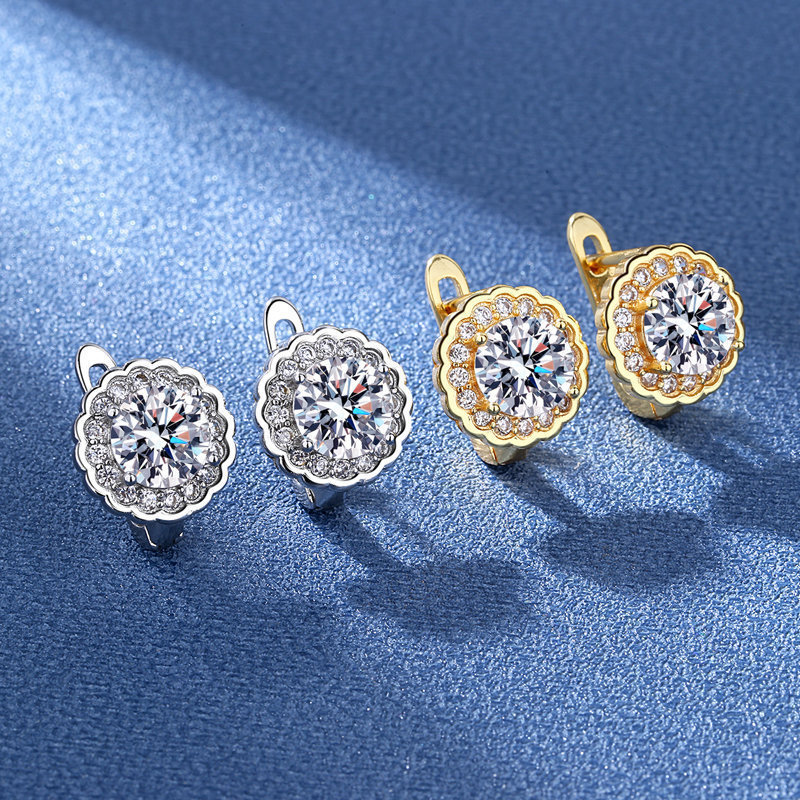 Brincos transfronteiriços Amazon venda quente zircão brincos estilo britânico brincos diamante flor Bud brincos argola f