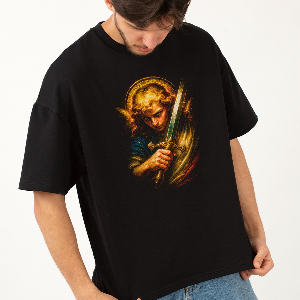 Camiseta Oversized Gola Alta Streetwear Algodão Estilo Urbano Treino Casual Preto Estamp Todas Ocasiões ESTAMPA CRISTÃ 6