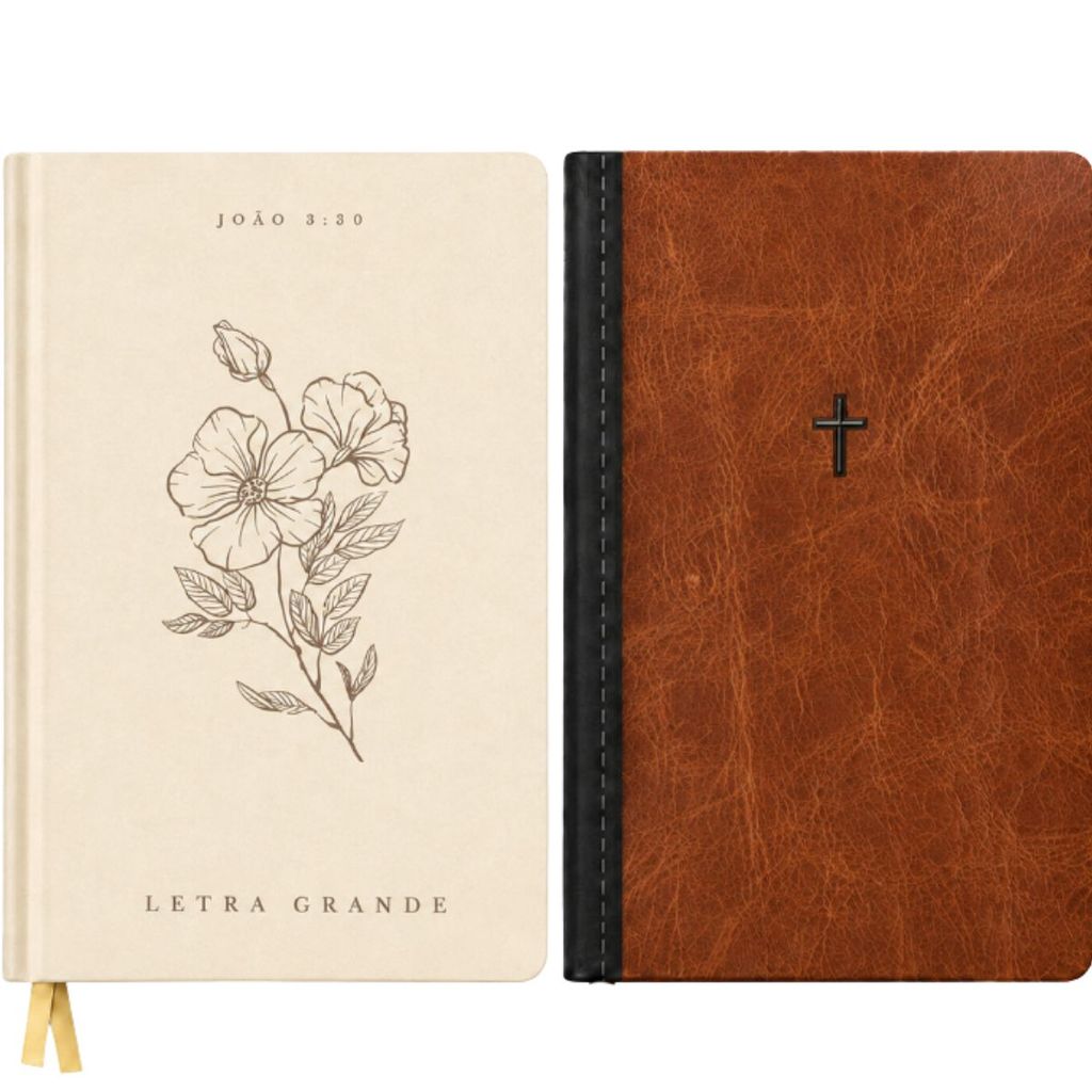 Kit 2 Livros | Bíblia Sagrada Letra Grande | NVI | Capa Dura | Florescer + Caderneta Sem Pauta Anotações | Cruz Marrom