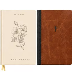 Kit 2 Livros | Bíblia Sagrada Letra Grande | NVI | Capa Dura | Florescer + Caderneta Sem Pauta Anotações | Cruz Marrom