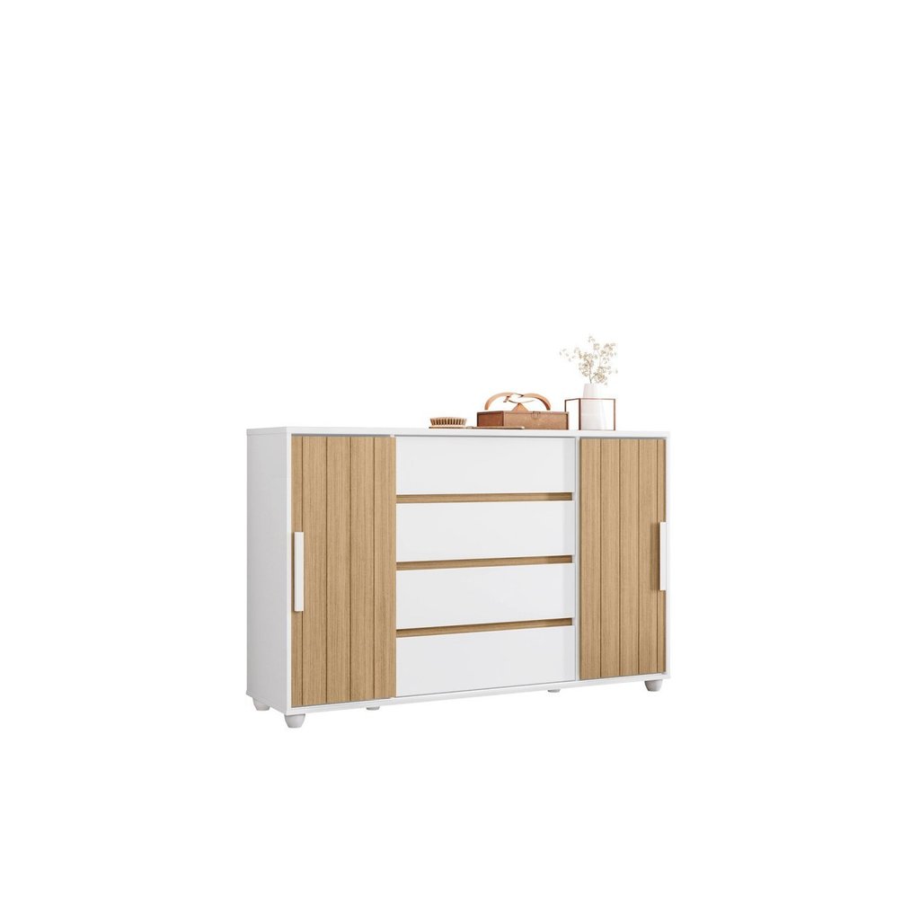 Cômoda 2 Portas Correr 4 Gavetas Evidenza Branco/Freijó Branco/Freijó · foto 2