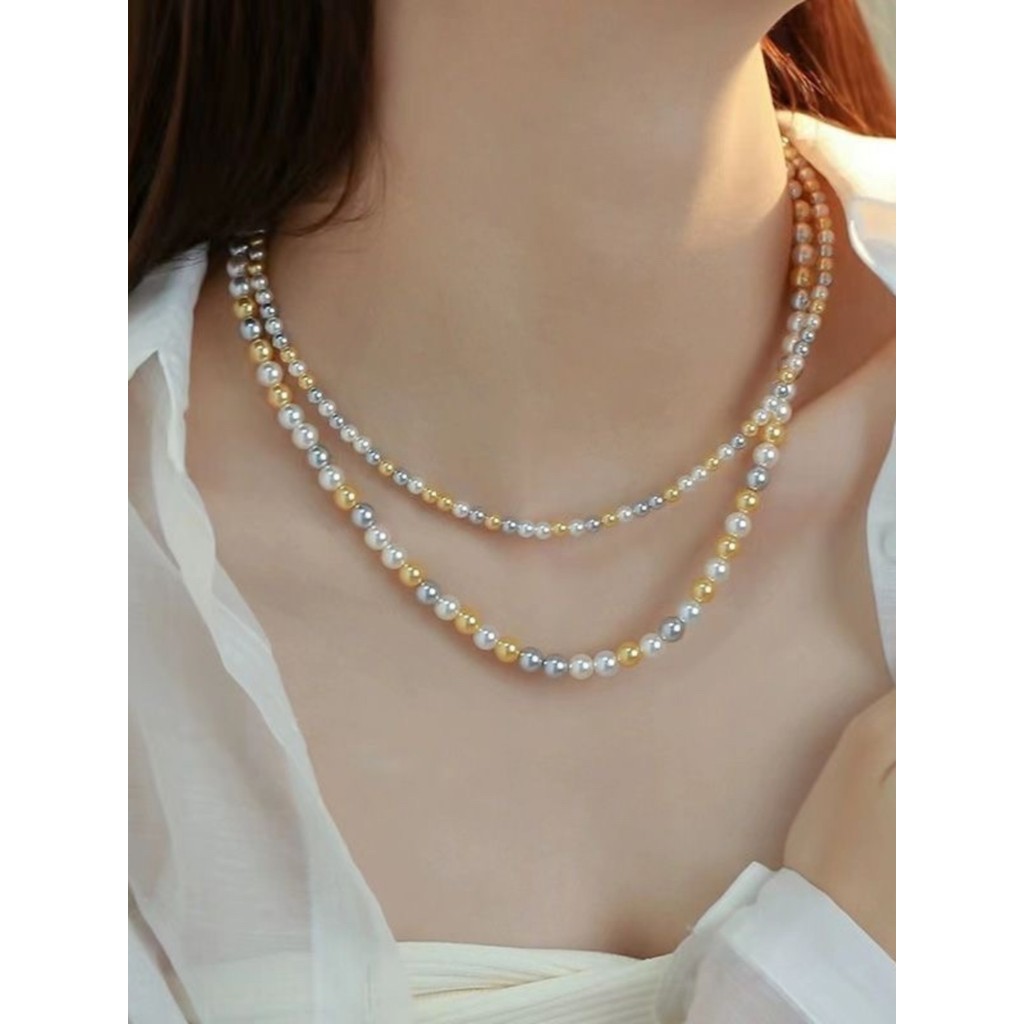 Ni o mesmo estilo colar cor misturada doces Shijia pérola colar feminino camisola corrente feminino Macaron colar luz lu