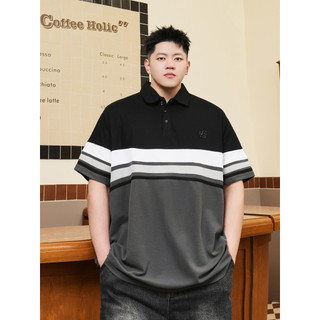 THE PANG Street Wear Plus Size Masculino Wear Verão Gordo Contraste Cor Listrada Camisa polo de Manga Curta Masculina So