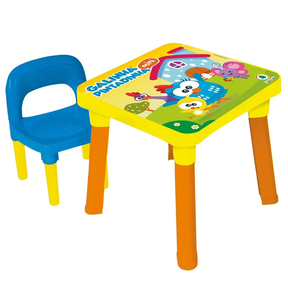 Mesinha com 1 Cadeirinha Infantil Para Atividades Galinha Pintadinha