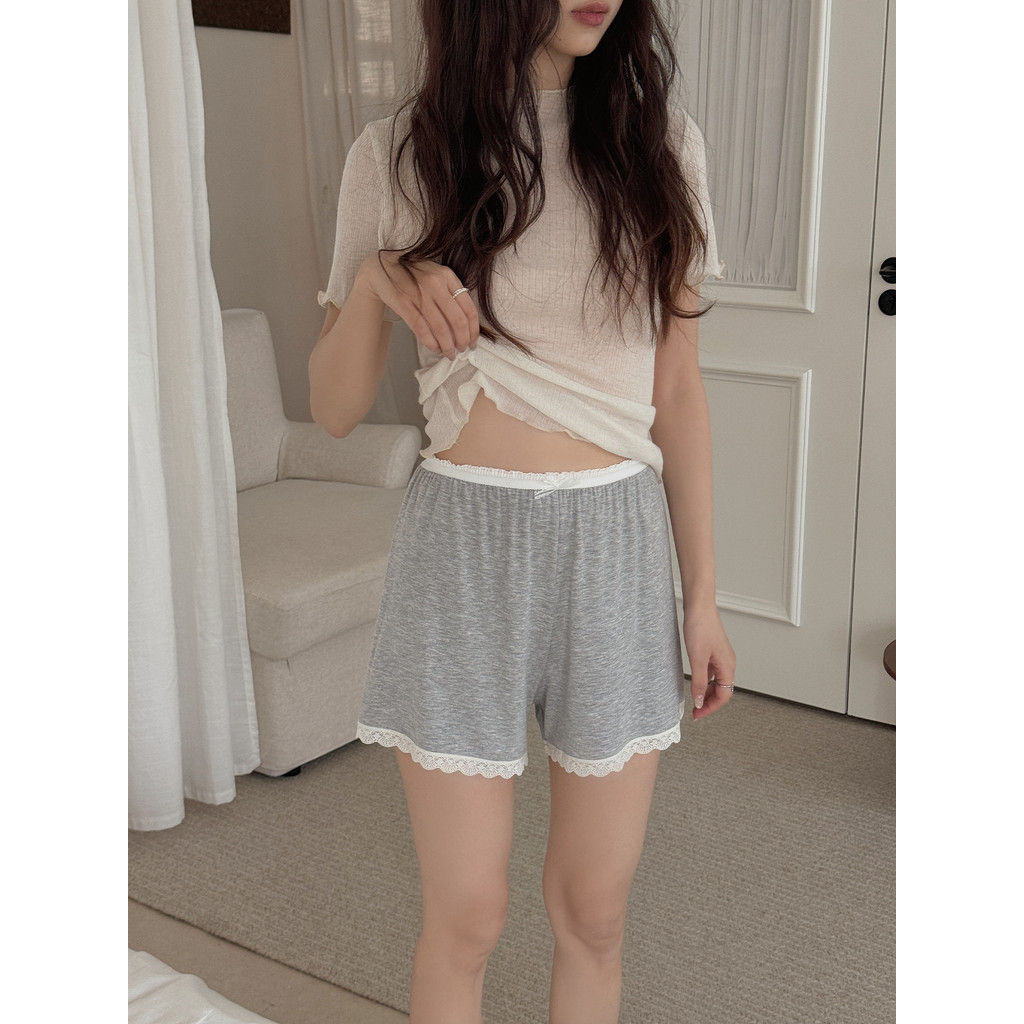 Classe A Lycra algodão Anti-reflexo Shorts feminino francês preguiçoso estilo renda borda calças de segurança pode usar 