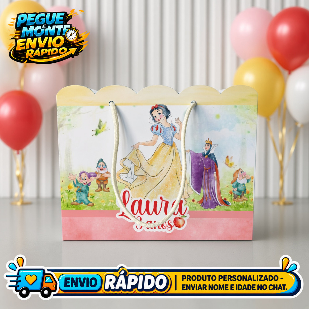 Sacolinha Personalizada Branca de Neve Aquarela Lembrancinha de Festa  Infantil Aniversário Sacola Surpresa