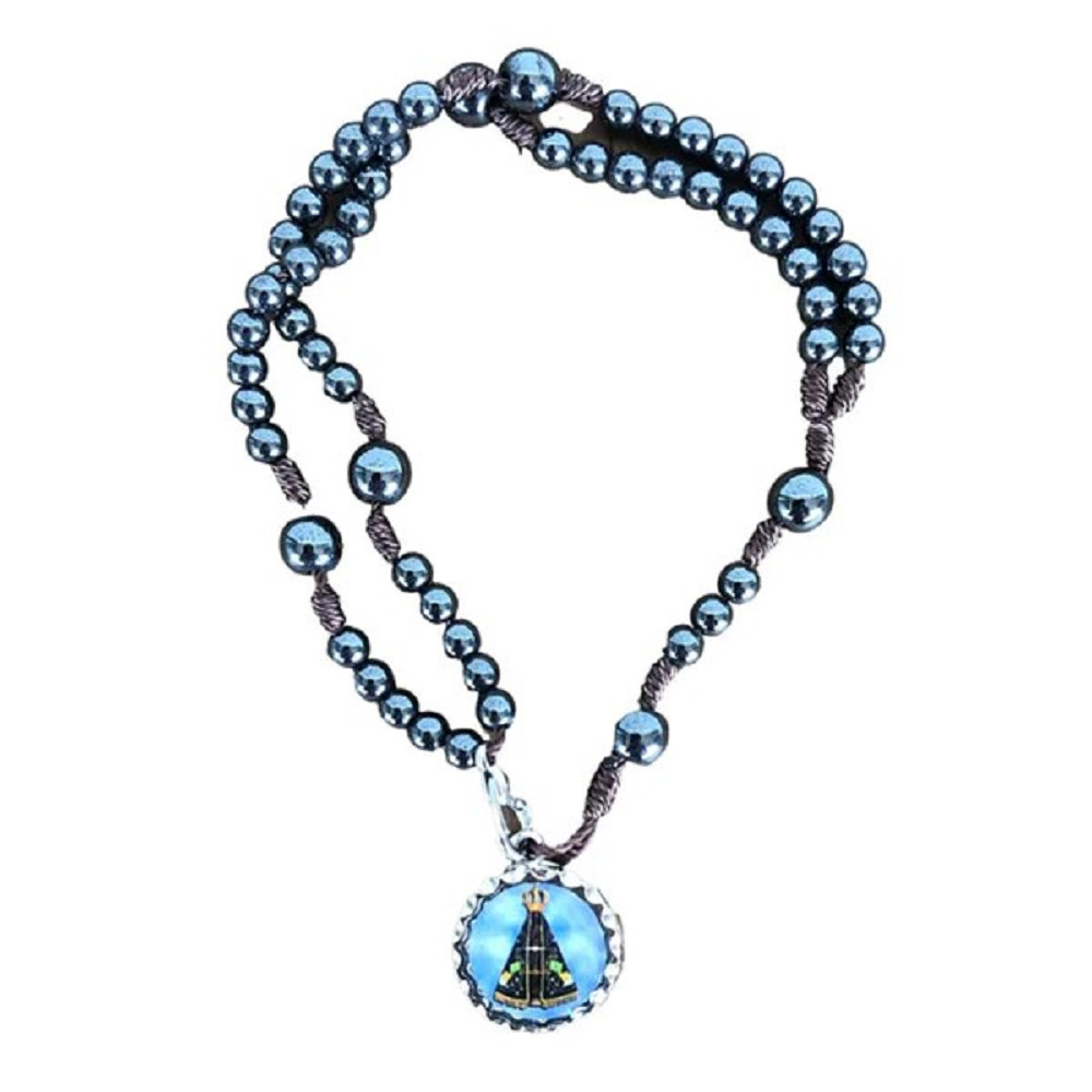 PULSEIRA TERÇO de HEMATITA NOSSA SENHORA APARECIDA 4MM 22 cm