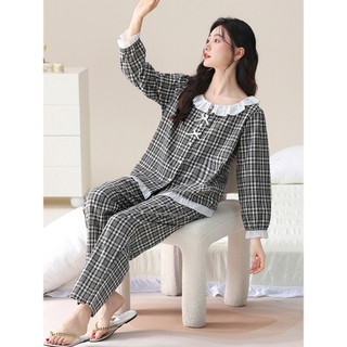 Pijamas femininos primavera outono estilo tecido puro algodão gaze manga longa feminino outono algodão estilo fino outon