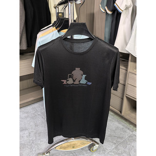 Feijão corte etiqueta Lyocell + algodão legal sedoso em torno do pescoço de manga curta camiseta masculina respirável pe