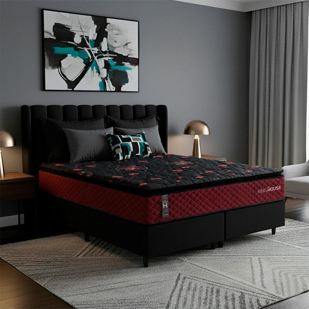 Conjunto Cama Box c/ Molas Ensacadas Toronto Vermelho Queen 158x198x66