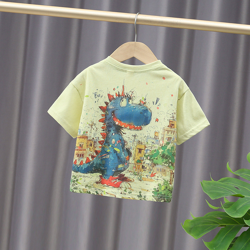 Crianças crianças puro algodão de manga curta dinossauro camiseta 2026 verão versão coreana moda bebê meninos meninas cr