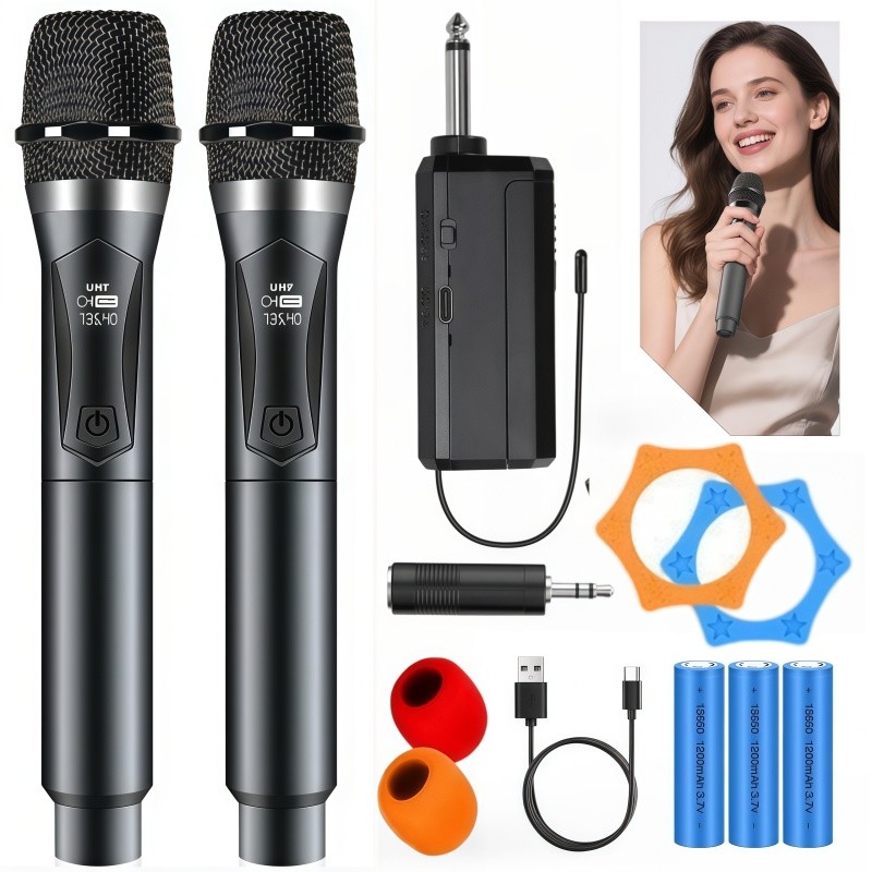 Microfone Sem Fio UHF Profissional Recarregável USB LED Karaokê Palestra Reunião Alcance 50 Metros