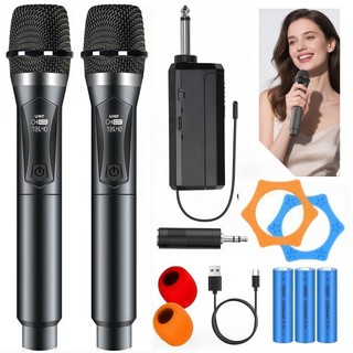 Microfone Sem Fio UHF Profissional Recarregável USB LED Karaokê Palestra Reunião Alcance 50 Metros