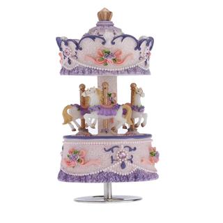 Andoer Laxury Windup 3-Horse Carousel Music Box Creative Artware/Gift Melody Castle in The Sky Pink/Roxo/Blue/Gold