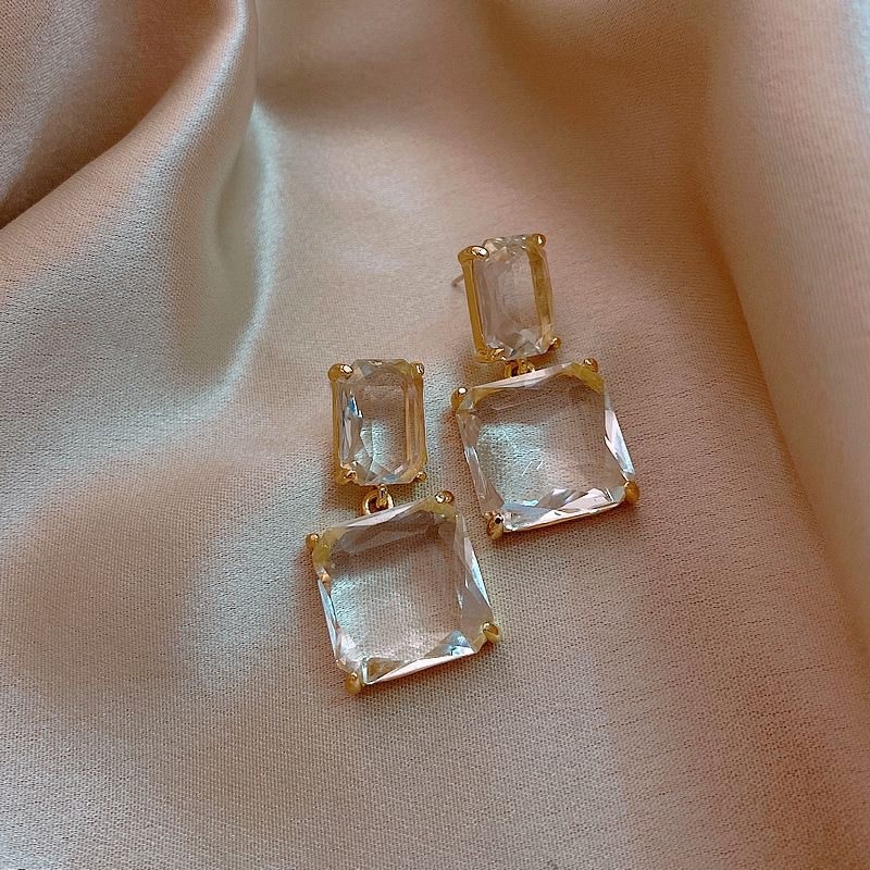 Brincos pendentes mais vendidos, estilo francês em cubo transparente, design arrojado com blocos de cor, acessório elega