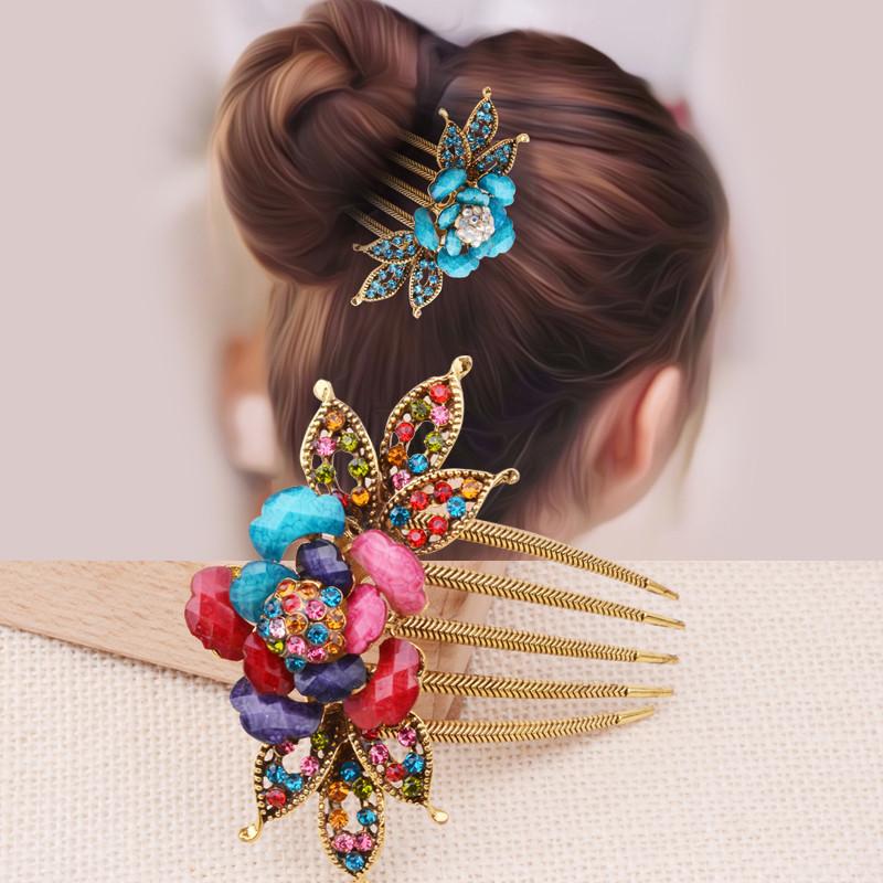 Requintado Retro pérola pente de cabelo hairpin cinco dentes flor volta cabeça hairpin Headdress inserção pente mãe aces