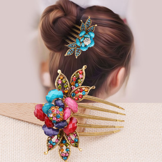 Requintado Retro pérola pente de cabelo hairpin cinco dentes flor volta cabeça hairpin Headdress inserção pente mãe aces