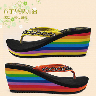 Genuíno vietnã sapatos planos chinelos de fadas arco-íris Flip-Flops feminino verão salto alto sola grossa cunha Slipp