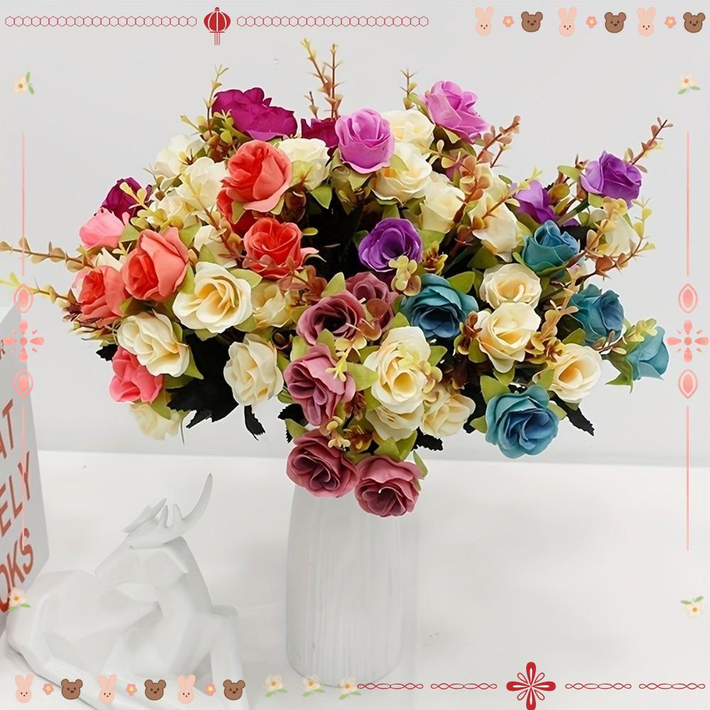 Flores Artificiais De Rosa, Buquês De Rosas Falsas De Simulação De 12 Cabeças , Duas Cores Com Buquê De Hastes