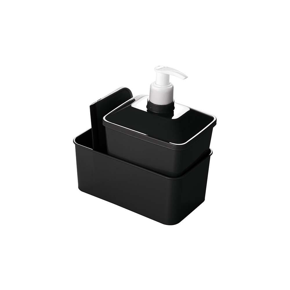Conjunto Organizador Rodinho Pia Porta Detergente Esponja Sabão Liquido Preto Plasútil
