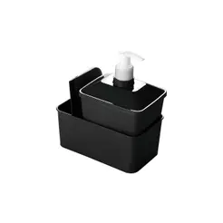 Conjunto Organizador Rodinho Pia Porta Detergente Esponja Sabão Liquido Preto Plasútil