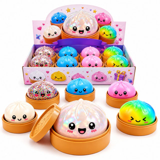 Dumpling Squishy Bolinho Baozi Brilhante Glitter Surpresa Pãozinho Macio Orbeez
