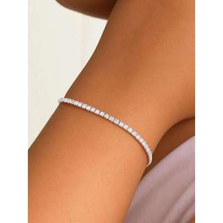 Pulseira Riviera Fina Unissex Aço Inox Zircônia Prateado Extensor até 20cm Bijuteria Premium