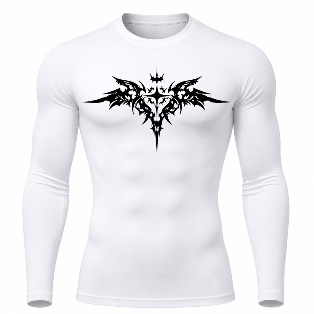 Camisa Proteção Uv 50+ Segunda Pele Masculina Compressão Manga Longa Cyber Tribal Asas Academia