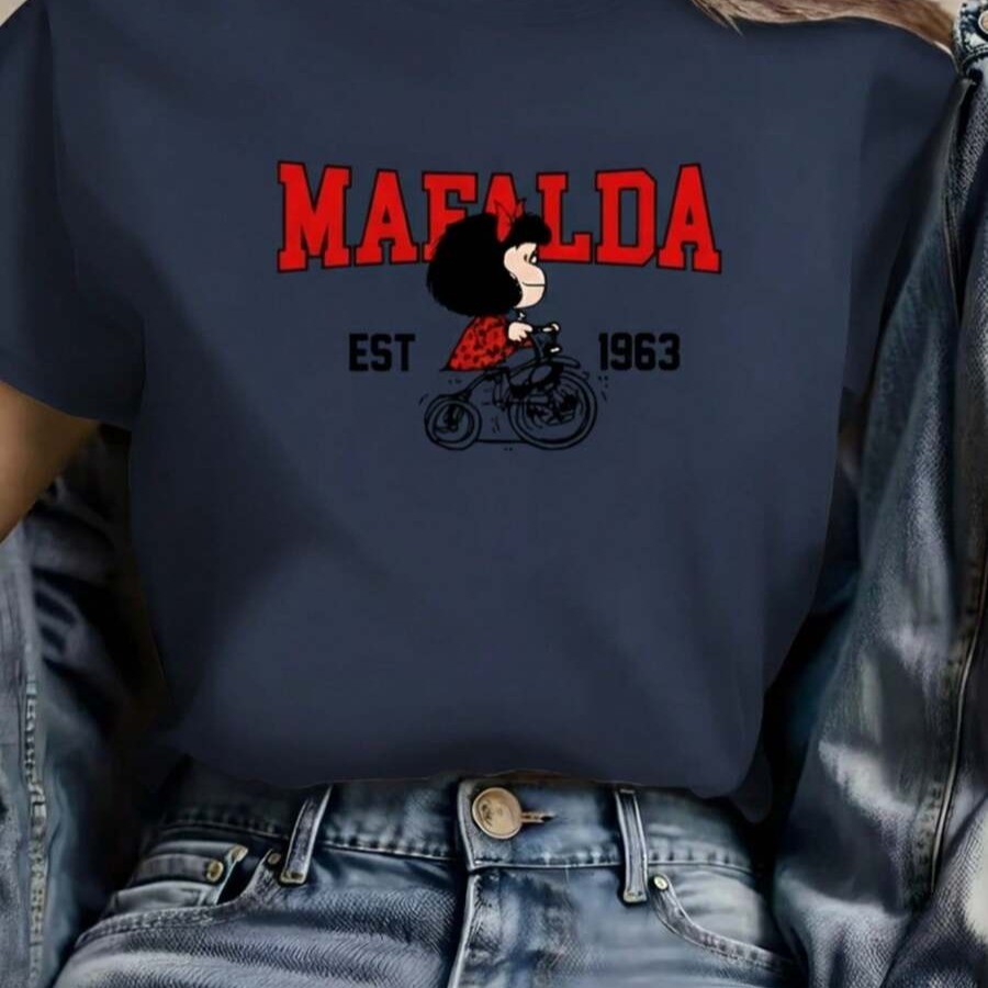 Tshirt Feminina Estilosa Estampada Mafalda Lançamento Camiseta 100% Algodão Camisetão Solta Camiseta