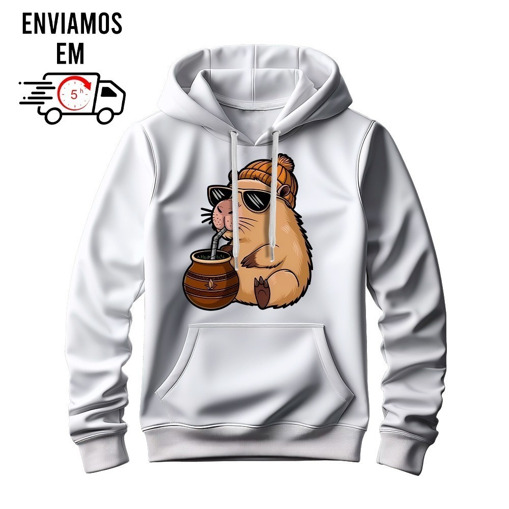 Moletom Blusa de Frio Flanelado Canguru Capuz Capivara Vibes Streetwear Masculino Feminino e Infantil