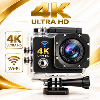 Câmera de Ação 4K Ultra HD WiFi 30m Action Cam Esportiva com Case à Prova d'Água Preta Tela 2'' Kit Acessórios