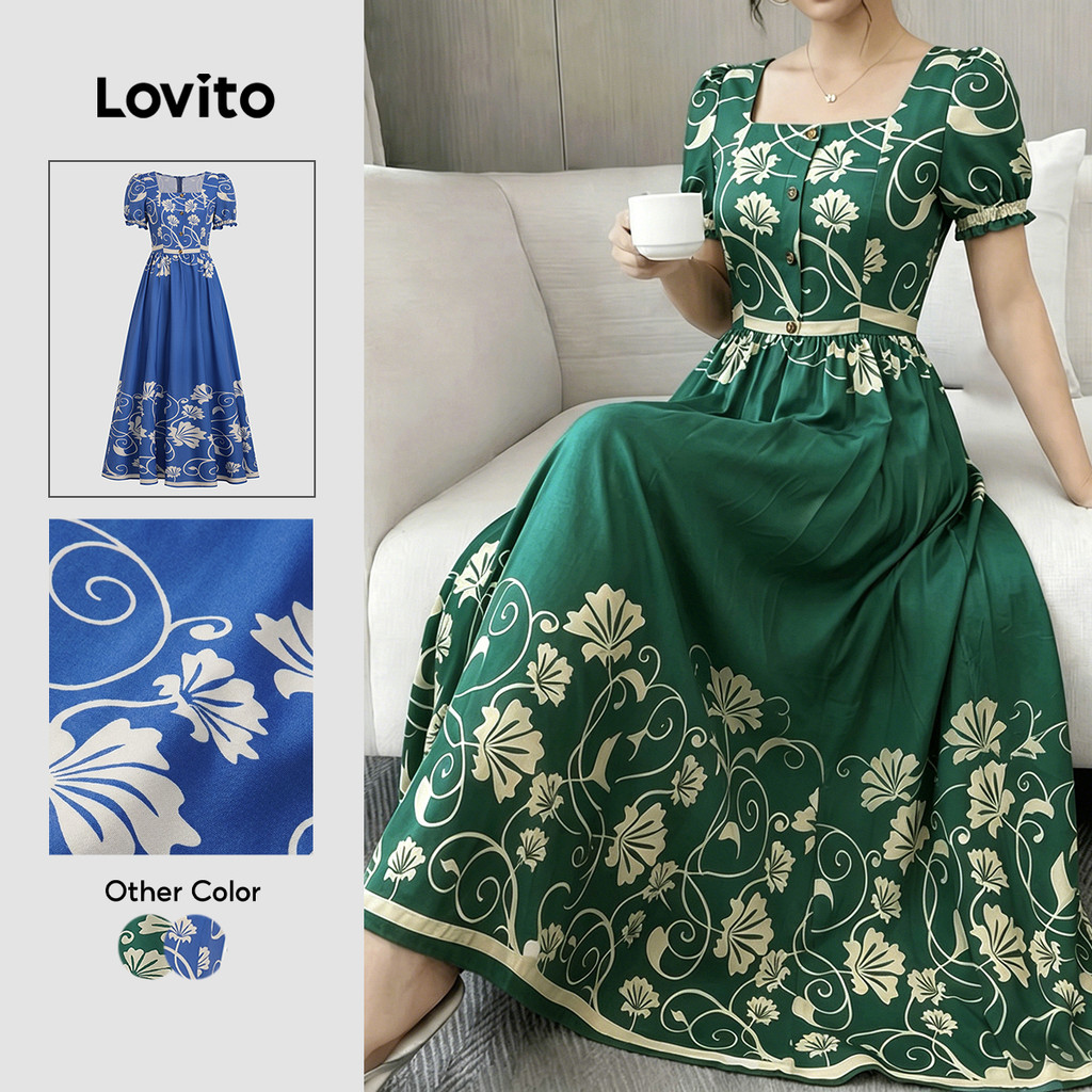 Lovito Vestido Boho com Estrutura e Pregas Na Primavera/verão Na Cor Verde para Mulheres LK6LD050
