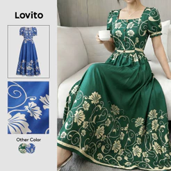Lovito Vestido Boho com Estrutura e Pregas Na Primavera/verão Na Cor Verde para Mulheres LK6LD050