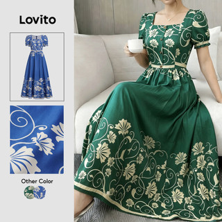 Lovito Vestido Boho com Estrutura e Pregas Na Primavera/verão Na Cor Verde para Mulheres LK6LD050