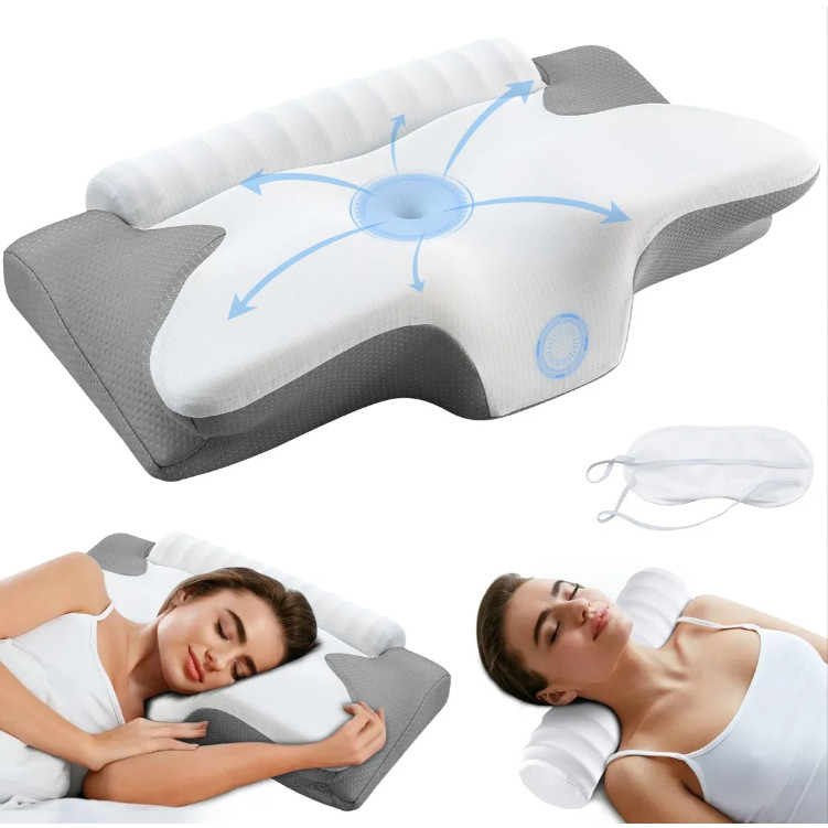 Butterfly Cervical Orthopedic Pillow for combating spine pain, headache - viscoelastic washable pillowcase