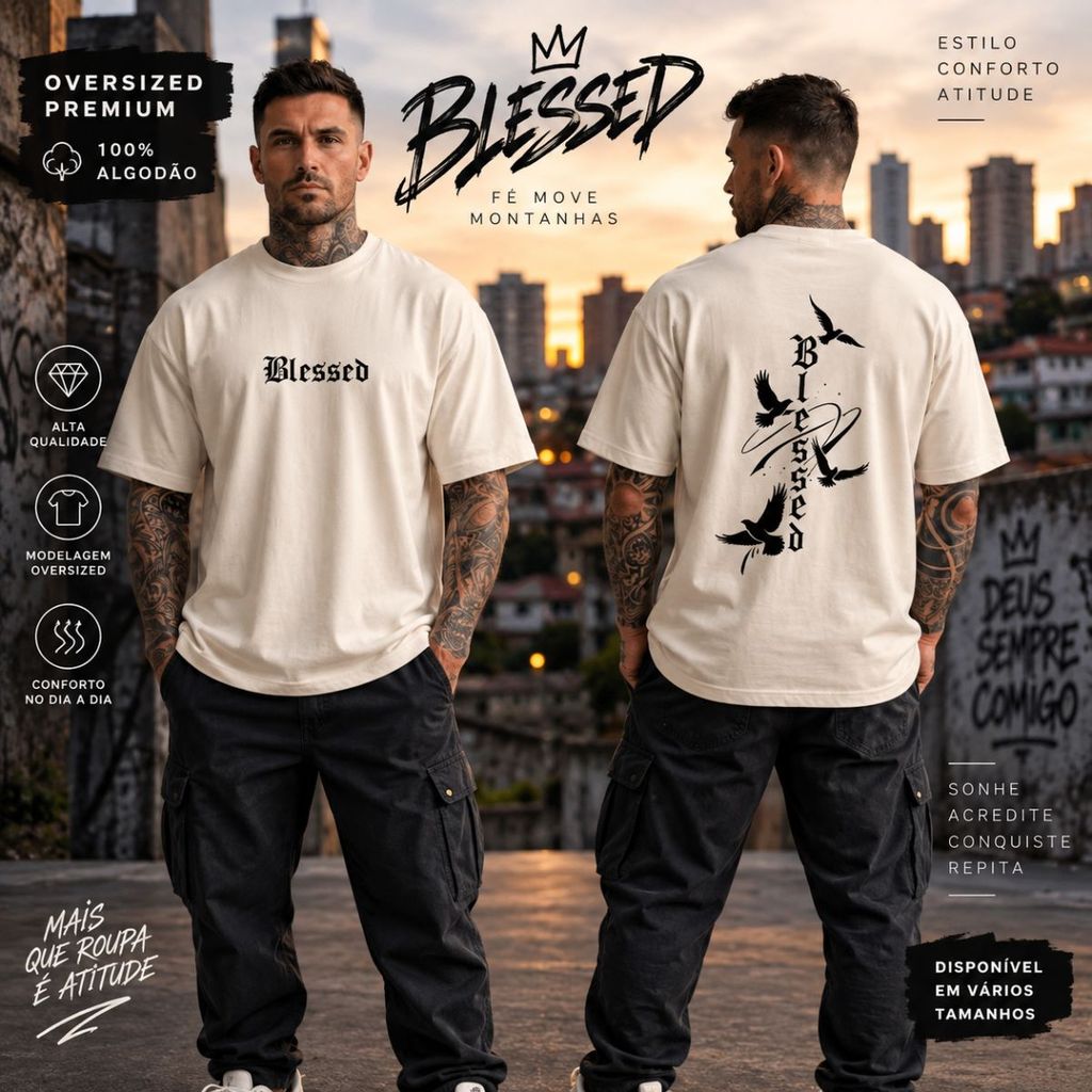 CAMISETA OVERSIZED MASCULINA ESTAMPADA – 100% ALGODÃO, MACIA E CONFORTÁVEL