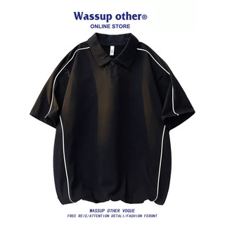 WASSUP OUTRO Americano Retro Lapela POLO Camisa Masculina Verão Top Solto Casual Camiseta de Manga Curta Masculina