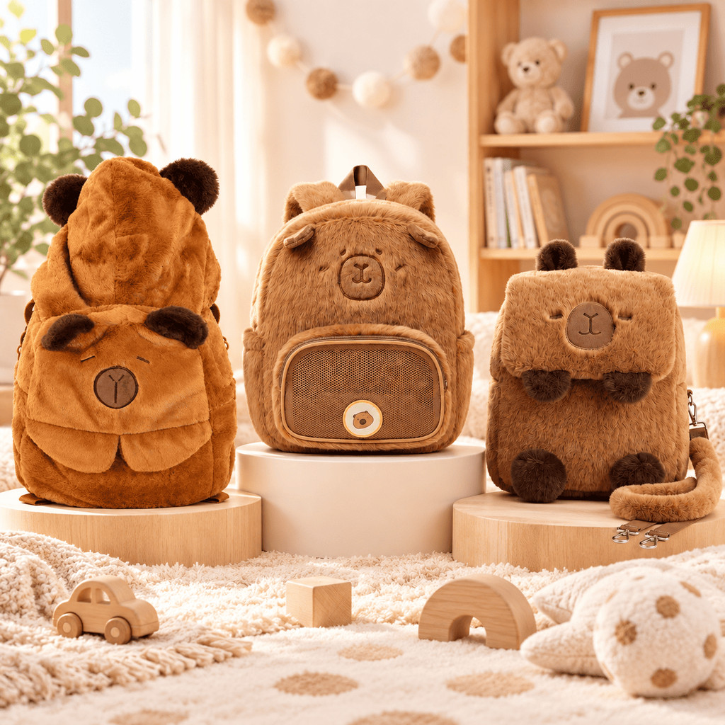 Mochila de Capivara Pelúcia Macia Escolar Passeio Infantil Menina Menino Estilo Coreano
