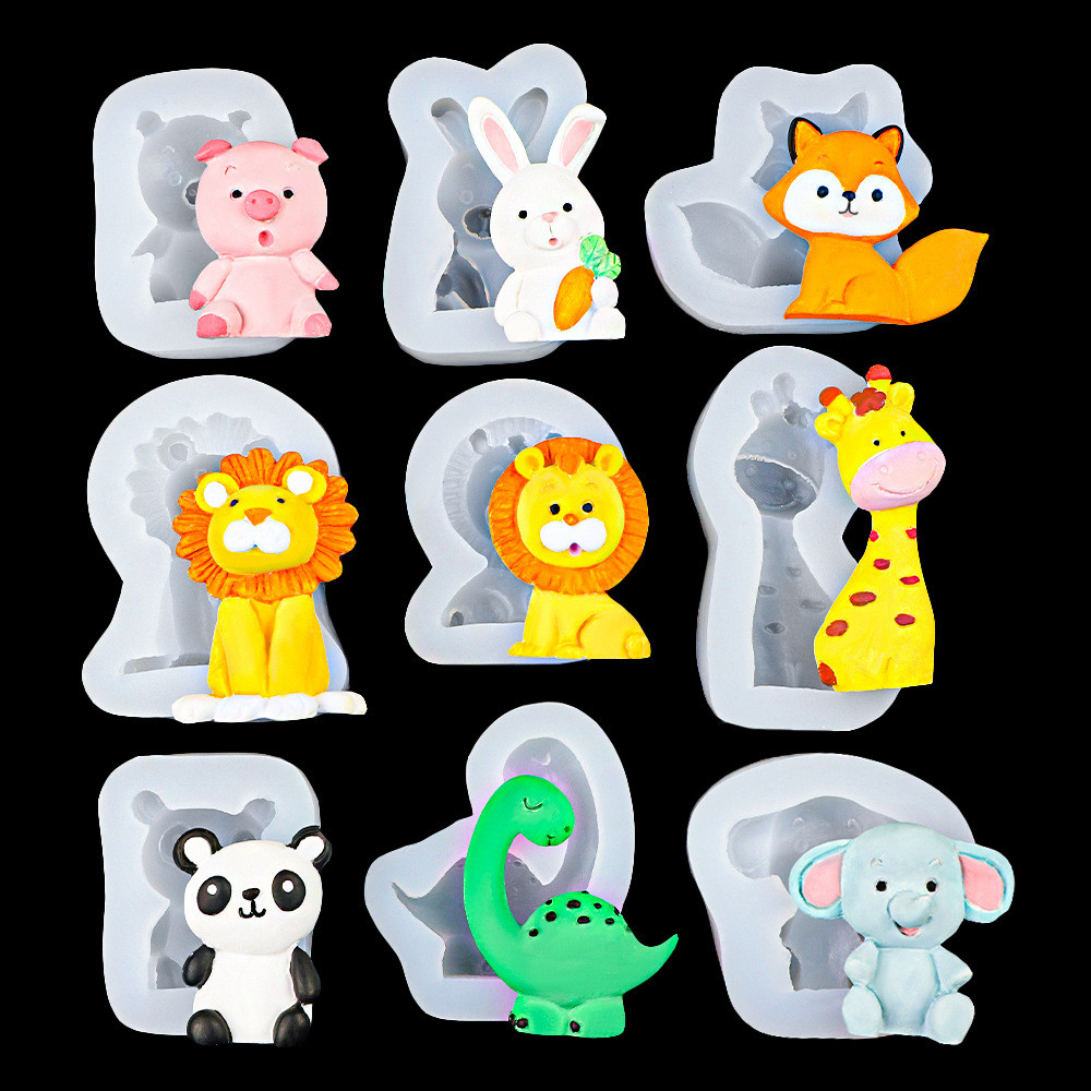 Molde de silicone para pasta americana com tema de animais: coelho e leão. Molde de gesso com tema de animais.