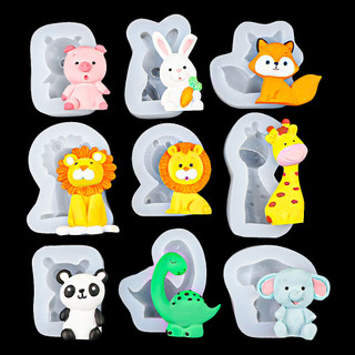 Molde de silicone para pasta americana com tema de animais: coelho e leão. Molde de gesso com tema de animais.