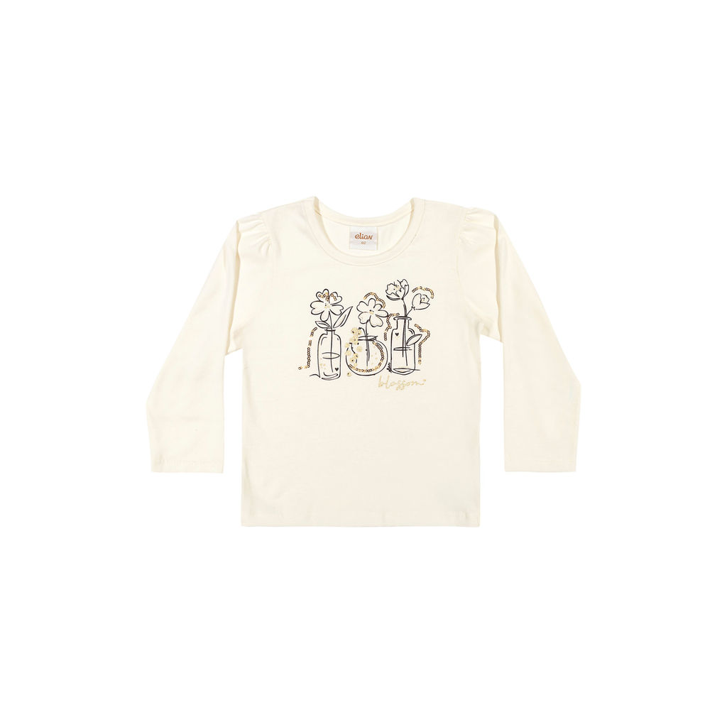 Blusa Infantil Menina Flores Com Brilho Elian Bege · foto 2