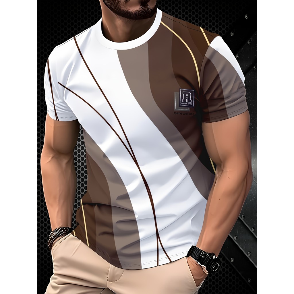 Camiseta masculina estampada em 3D da moda, gola redonda, mangas curtas, camiseta de verão com gola redonda, roupa Casua