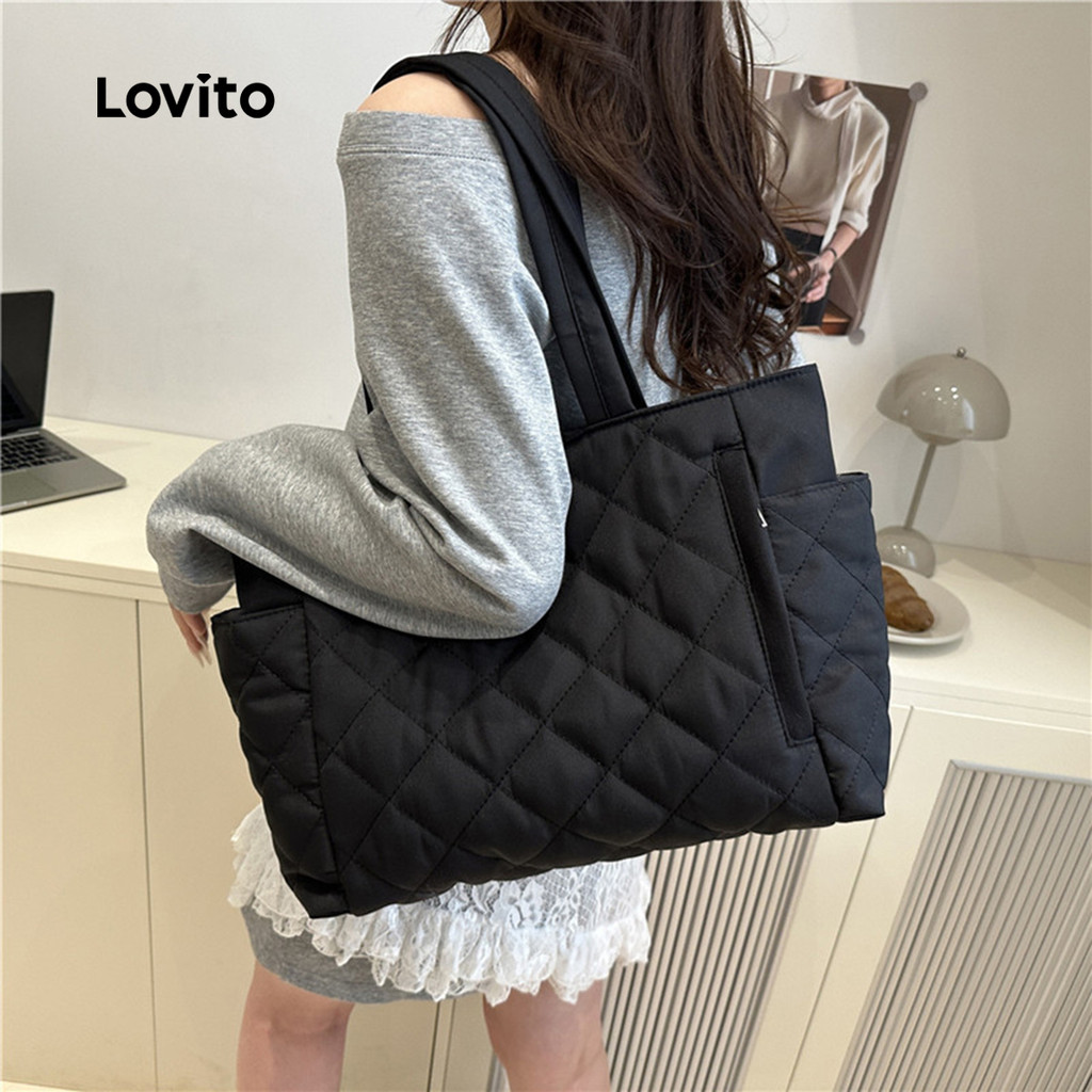 (Casual) Lovito Bolsa De Ombro Acolchoada Em Tecido Resistente Para Viagens Uso Diário Escola/estudantis Estilo Coreano Para Mulheres LFA98022