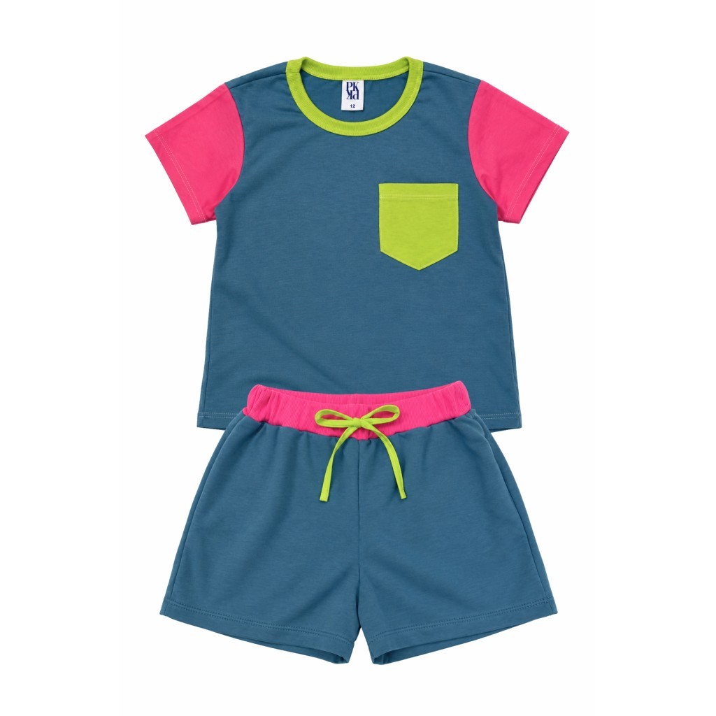 Conjunto Feminino Infantil Verão Jeans Rosa e Verde
